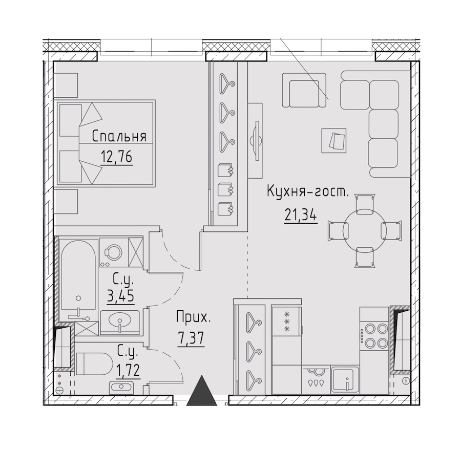 1-комнатная квартира 46.64 м², 9/9 эт., ЖК «LEGENDA Чёрная речка 41»